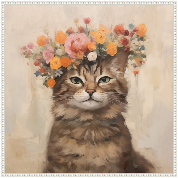 Kate & Laurel Sylvie Adorable Floral Boho Cat Framed Canvas By The Creative Bunch Studio