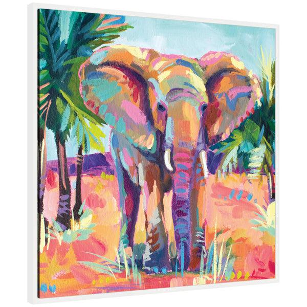 Kate & Laurel Sylvie African Elephant In Orange Framed Canvas By Rachel Christopoulos