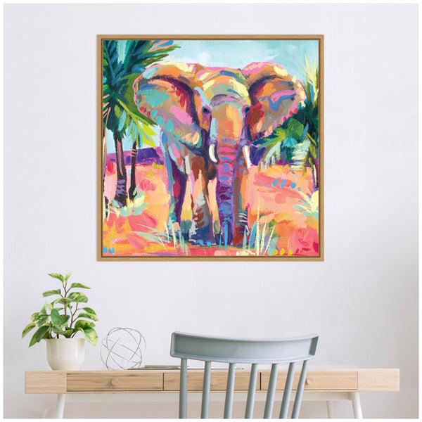 Kate & Laurel Sylvie African Elephant In Orange Framed Canvas By Rachel Christopoulos