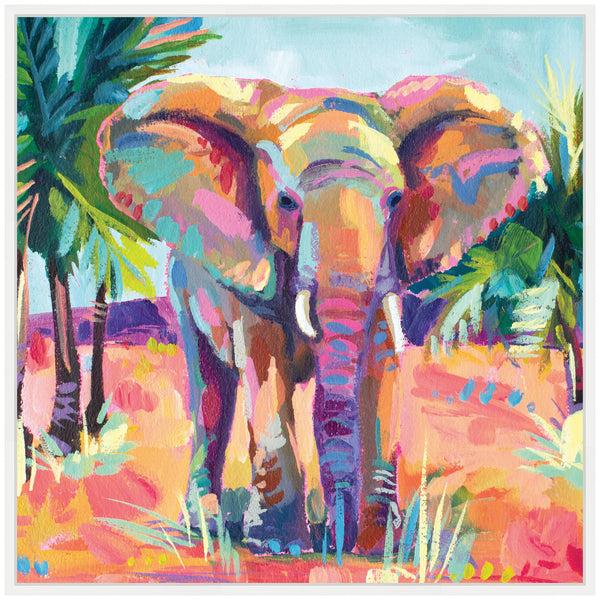 Kate & Laurel Sylvie African Elephant In Orange Framed Canvas By Rachel Christopoulos