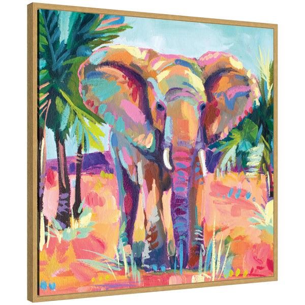kate & laurel Sylvie African Elephant In Orange Framed Canvas by Rachel Christopoulos