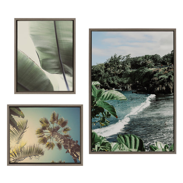 kate & laurel Sylvie Aloha Kai Vintage Palms and Palm Tree Sunburst Framed Canvas Art Set by Various Artists