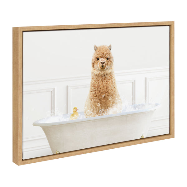 Kate & Laurel Sylvie Alpaca In Bubble Bath Neutral Style Framed Canvas By Amy Peterson Art Studio