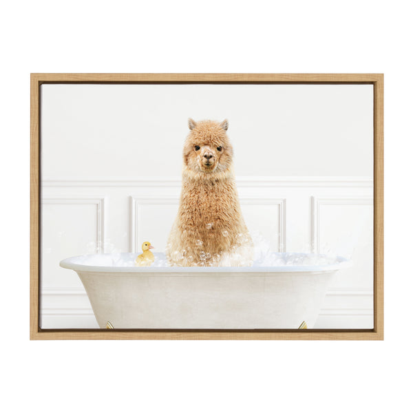 Kate & Laurel Sylvie Alpaca In Bubble Bath Neutral Style Framed Canvas By Amy Peterson Art Studio