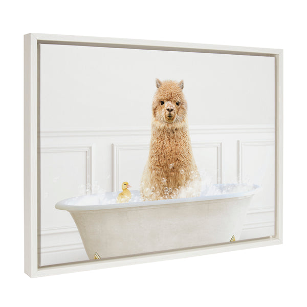 kate & laurel Sylvie Alpaca In Bubble Bath Neutral Style Framed Canvas by Amy Peterson Art Studio