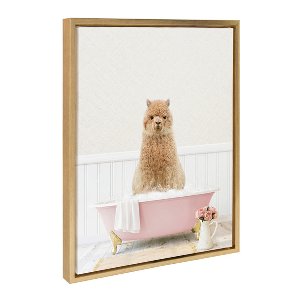Kate & Laurel Sylvie Alpaca In Cottage Rose Bath Framed Canvas By Amy Peterson Art Studio