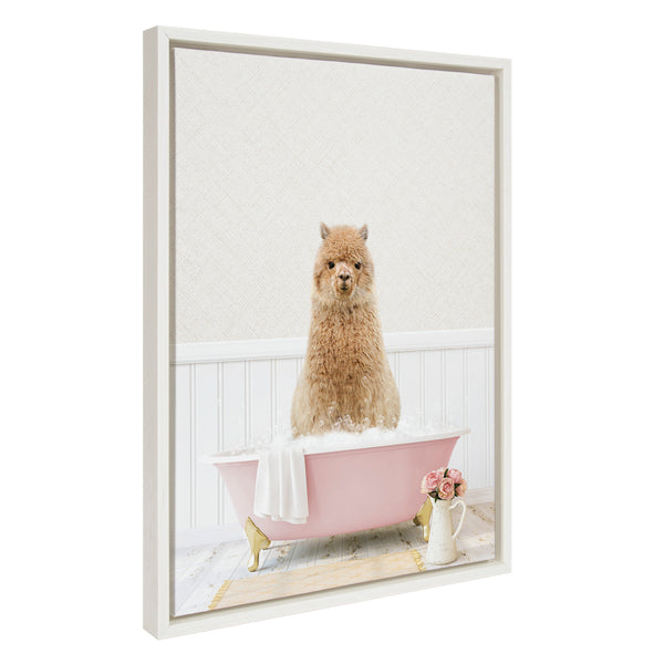 kate & laurel Sylvie Alpaca in Cottage Rose Bath Framed Canvas by Amy Peterson Art Studio