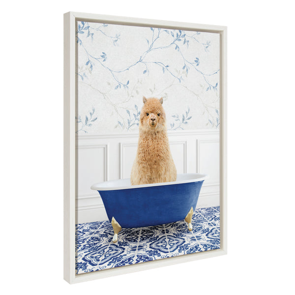 Kate & Laurel Sylvie Alpaca In Eclectic Blue Bath Framed Canvas By Amy Peterson Art Studio