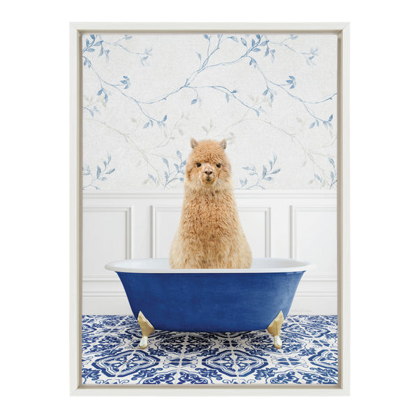 Kate & Laurel Sylvie Alpaca In Eclectic Blue Bath Framed Canvas By Amy Peterson Art Studio