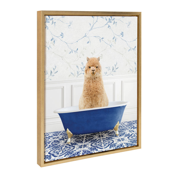 kate & laurel Sylvie Alpaca In Eclectic Blue Bath Framed Canvas by Amy Peterson Art Studio