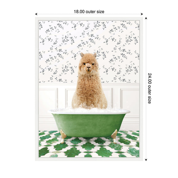 Kate & Laurel Sylvie Alpaca In Eclectic Green Bathtub Framed Canvas By Amy Peterson