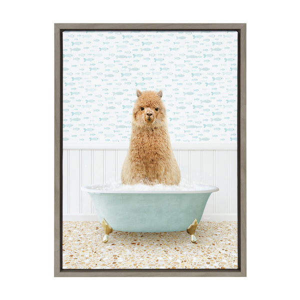 Kate & Laurel Sylvie Alpaca In Little Fish Bath Framed Canvas By Amy Peterson Art Studio