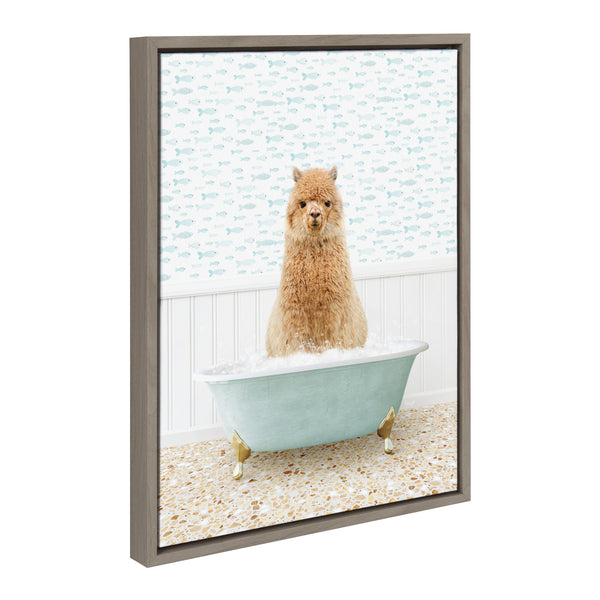 kate & laurel Sylvie Alpaca in Little Fish Bath Framed Canvas by Amy Peterson Art Studio