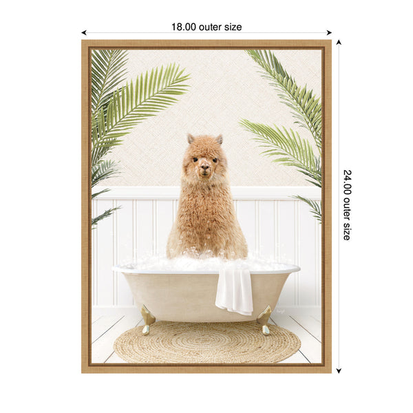 Kate & Laurel Sylvie Alpaca In Palms Bathtub Framed Canvas By Amy Peterson
