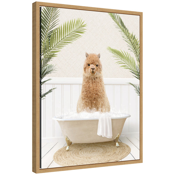 kate & laurel Sylvie Alpaca in Palms Bathtub Framed Canvas by Amy Peterson