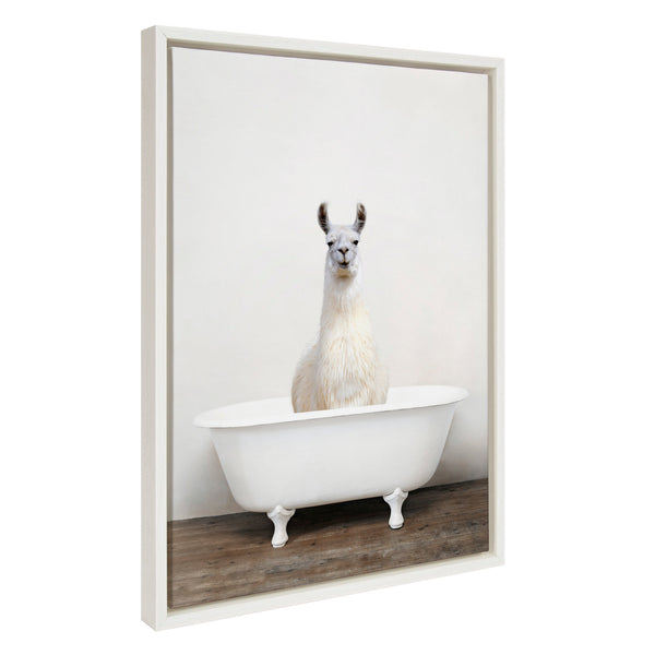 Kate & Laurel Sylvie Alpaca In The Tub Color Framed Canvas By Amy Peterson Art Studio