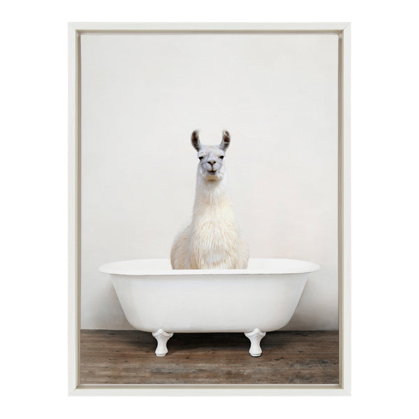 kate & laurel Sylvie Alpaca in the Tub Color Framed Canvas by Amy Peterson Art Studio