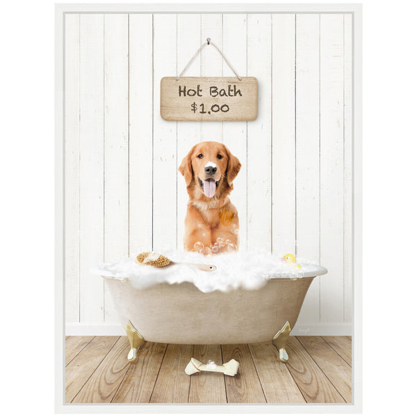 Kate & Laurel Sylvie Amber Retriever In Farmhouse Hot Bath Framed Canvas By Amy Peterson