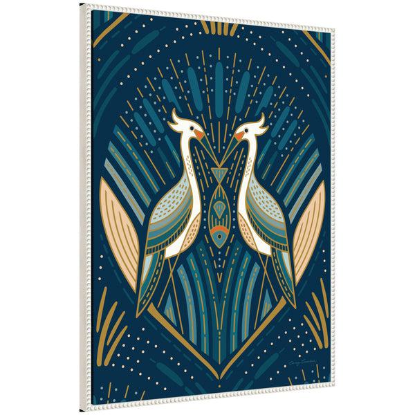 Kate & Laurel Sylvie Art Deco Herons Blue Framed Canvas By Carey Copeland
