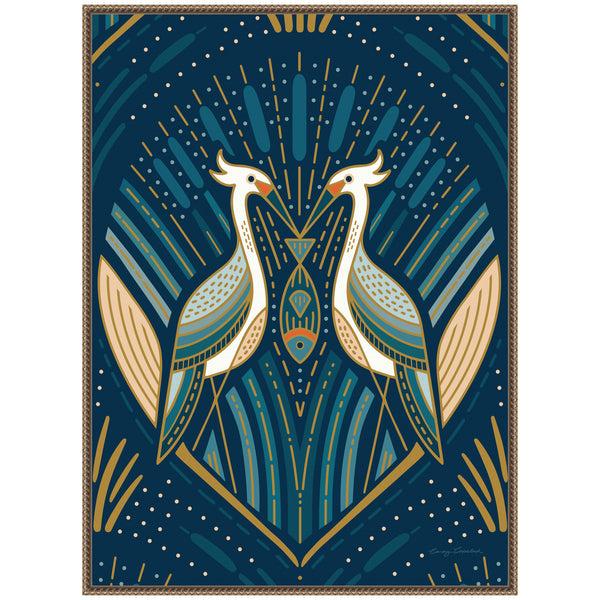 Kate & Laurel Sylvie Art Deco Herons Blue Framed Canvas By Carey Copeland