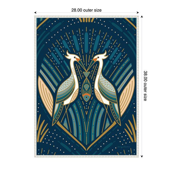 Kate & Laurel Sylvie Art Deco Herons Blue Framed Canvas By Carey Copeland