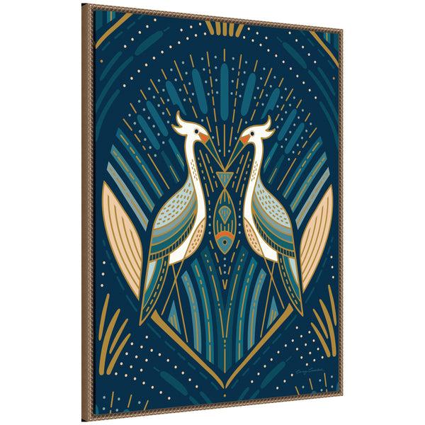 kate & laurel Sylvie Art Deco Herons Blue Framed Canvas by Carey Copeland