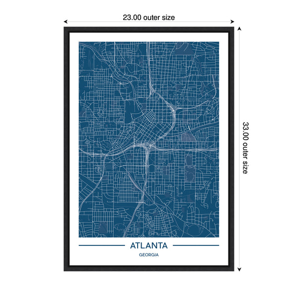 Kate & Laurel Sylvie Atlanta Map Regal Blue Framed Canvas By Jake Goossen