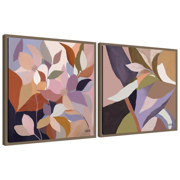 kate & laurel Sylvie Azure Leaves and Stems Framed Canvas Art Set by Inkheart Designs