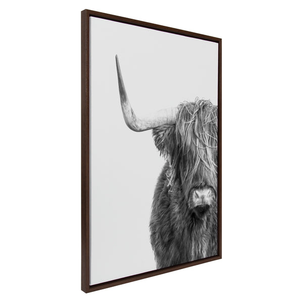 Kate & Laurel Sylvie B&W Highland Cow No. 1 Framed Canvas By Amy Peterson Art Studio