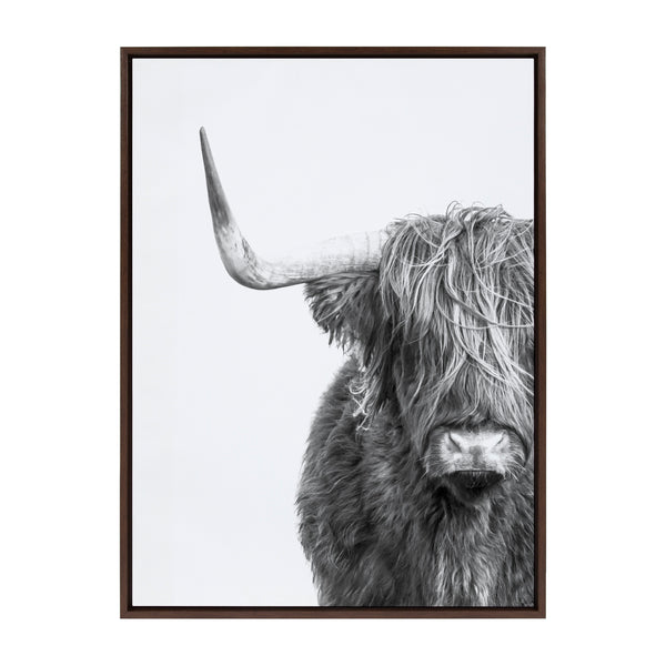 Kate & Laurel Sylvie B&W Highland Cow No. 1 Framed Canvas By Amy Peterson Art Studio