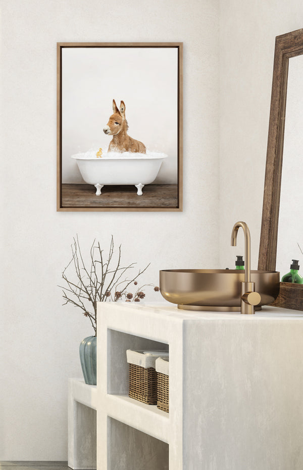 Kate & Laurel Sylvie Baby Donkey In Rustic Bath Framed Canvas By Amy Peterson Art Studio
