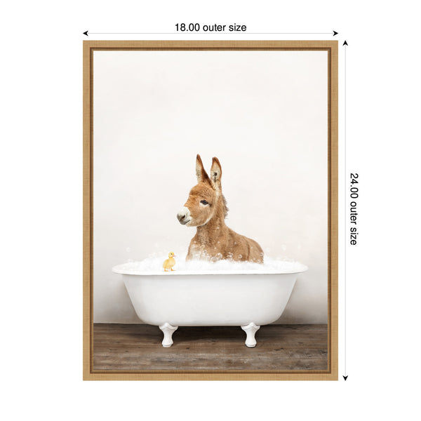 Kate & Laurel Sylvie Baby Donkey In Rustic Bathtub Framed Canvas By Amy Peterson
