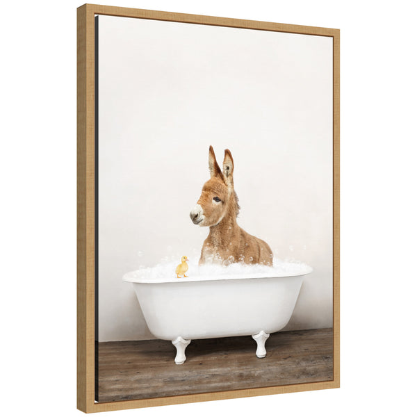 kate & laurel Sylvie Baby Donkey in Rustic Bathtub Framed Canvas by Amy Peterson