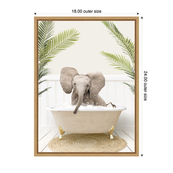Kate & Laurel Sylvie Baby Elephant 3 In Palms Bathtub Framed Canvas By Amy Peterson
