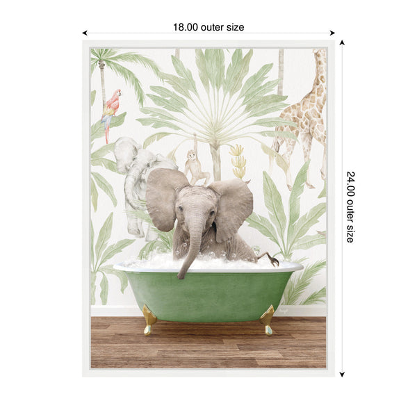 Kate & Laurel Sylvie Baby Elephant 3 In Wild Safari Bathtub Framed Canvas By Amy Peterson