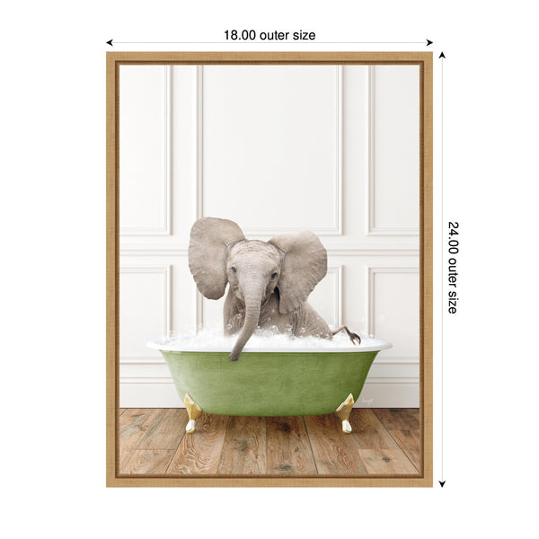 Kate & Laurel Sylvie Baby Elephant 4 In Transitional Bathtub Framed Canvas By Amy Peterson