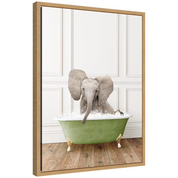 kate & laurel Sylvie Baby Elephant 4 in Transitional Bathtub Framed Canvas by Amy Peterson