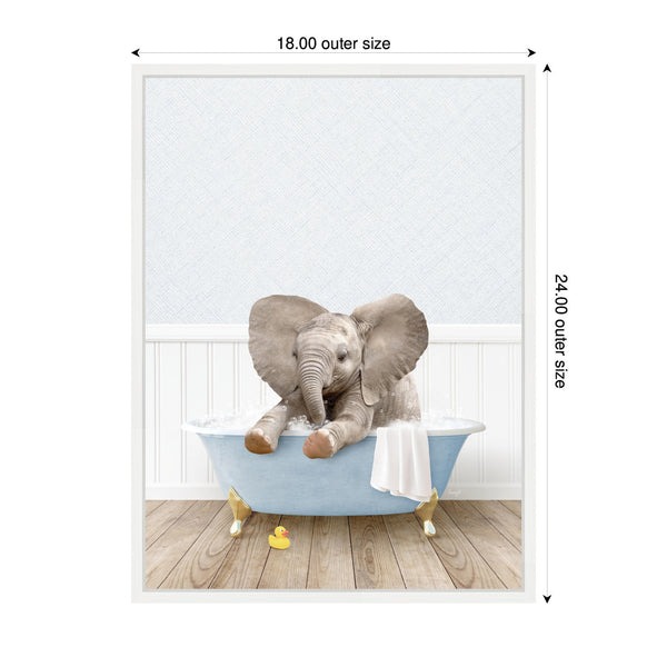 Kate & Laurel Sylvie Baby Elephant 6 In Cottage Blue Bathtub Framed Canvas By Amy Peterson