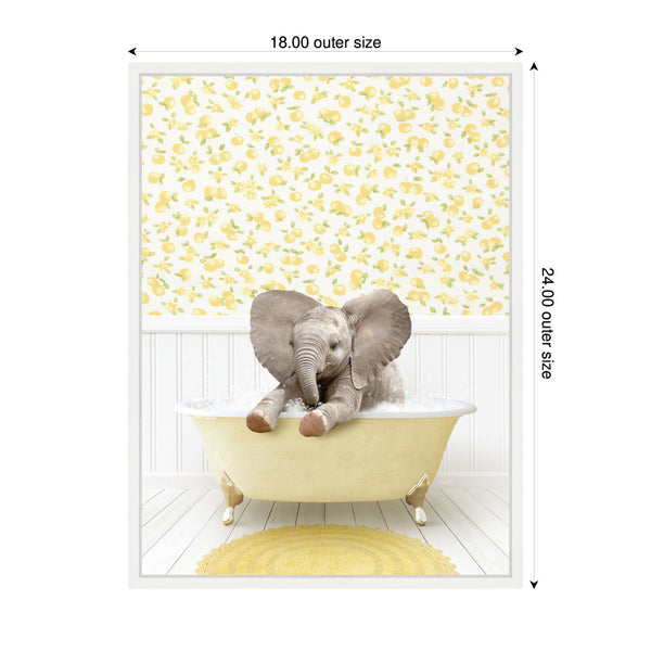 Kate & Laurel Sylvie Baby Elephant 6 In Cottage Yellow Bathtub Framed Canvas By Amy Peterson