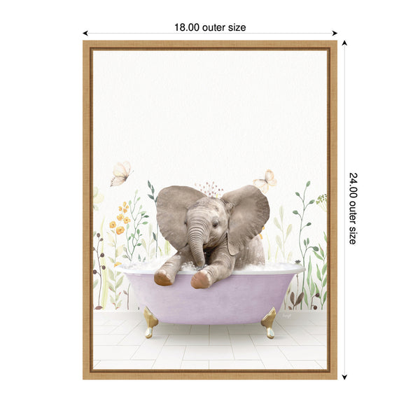 Kate & Laurel Sylvie Baby Elephant 6 In Spring Bathtub Framed Canvas By Amy Peterson