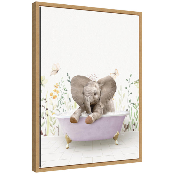kate & laurel Sylvie Baby Elephant 6 in Spring Bathtub Framed Canvas by Amy Peterson