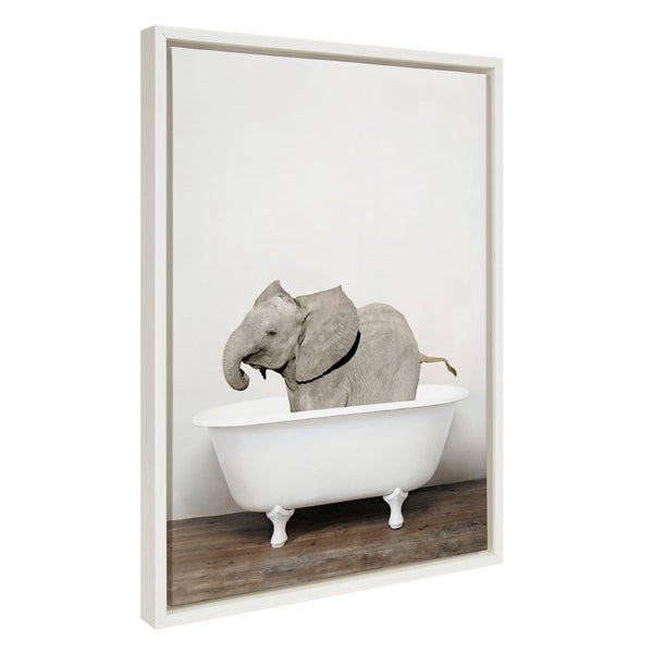 Kate & Laurel Sylvie Baby Elephant In The Tub Color Framed Canvas By Amy Peterson Art Studio