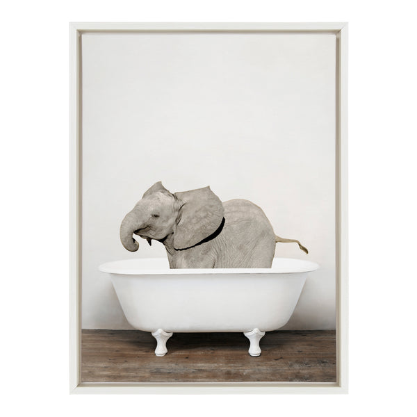 Kate & Laurel Sylvie Baby Elephant In The Tub Color Framed Canvas By Amy Peterson Art Studio