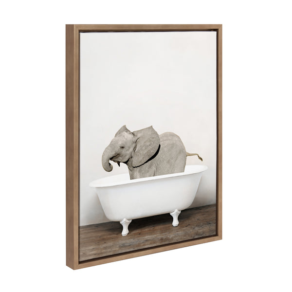 kate & laurel Sylvie Baby Elephant in the Tub Color Framed Canvas by Amy Peterson Art Studio