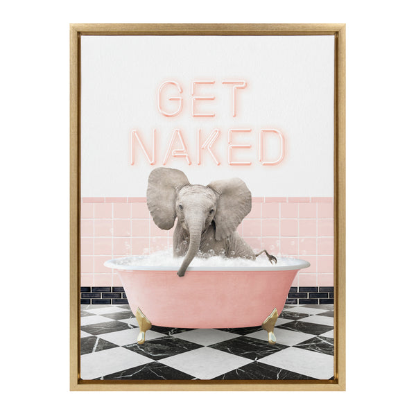 Kate & Laurel Sylvie Baby Elephant No 3 In Get Naked Bath Framed Canvas By Amy Peterson