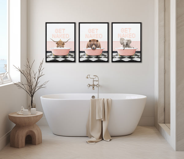 Kate & Laurel Sylvie Baby Elephant No 3 In Get Naked Bath Framed Canvas By Amy Peterson