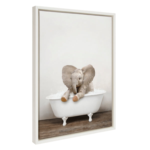Kate & Laurel Sylvie Baby Elephant No 6 In Rustic Bath Framed Canvas By Amy Peterson Art Studio