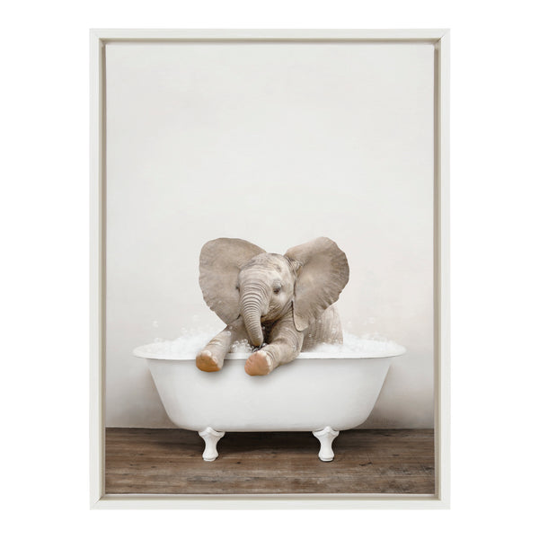 Kate & Laurel Sylvie Baby Elephant No 6 In Rustic Bath Framed Canvas By Amy Peterson Art Studio