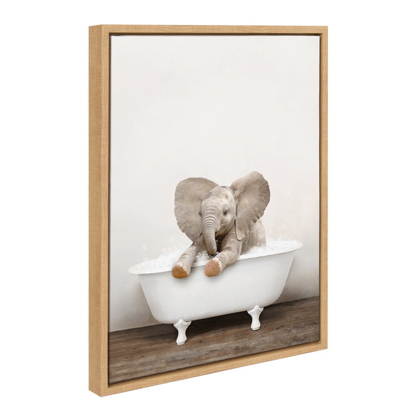 kate & laurel Sylvie Baby Elephant No 6 in Rustic Bath Framed Canvas by Amy Peterson Art Studio