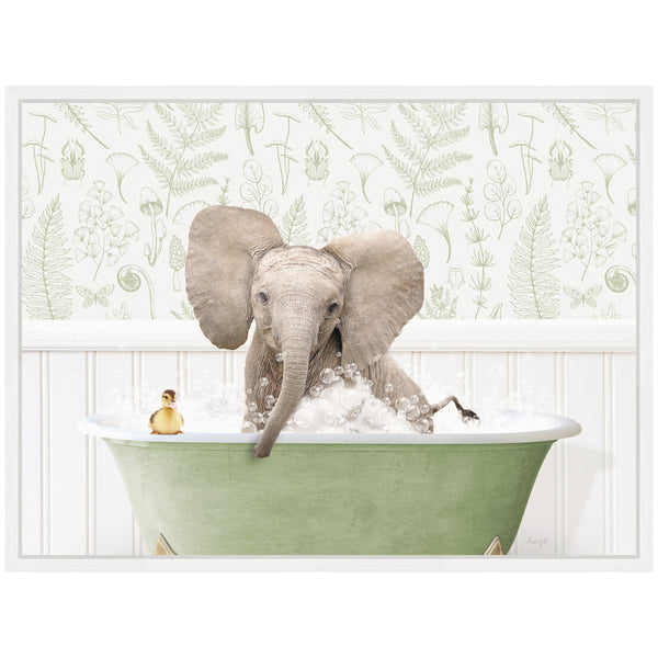 Kate & Laurel Sylvie Baby Elephant No3 In Fern Bath Framed Canvas By Amy Peterson